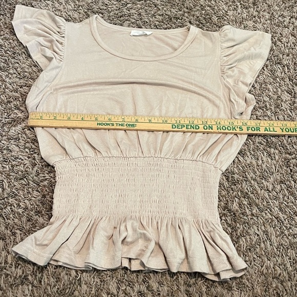 In loom beige smocked flutter sleeve top - Picture 6 of 7